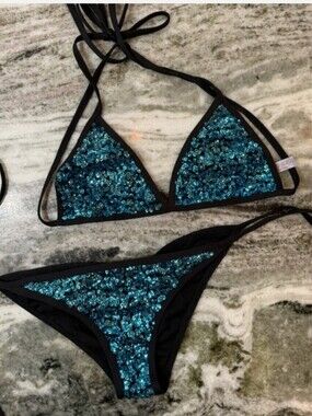 Dippin' Daiy's Teal Sequin Bikini Size Medium